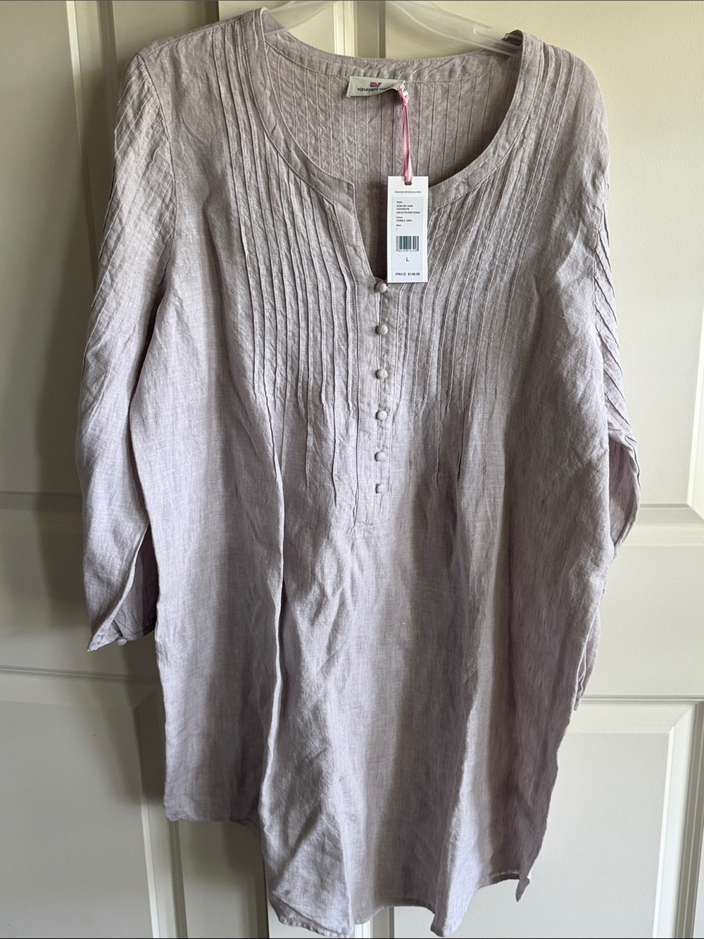Vineyard Vines Pebble Gray Pintuck Linen Tunic Coverup